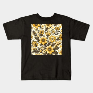 Yellow Floral Illustration Kids T-Shirt